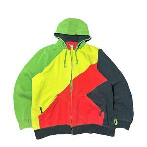 Oakley Vintage 90s Rare Rasta Color Patchwork Hoodie With Zipper Pockets